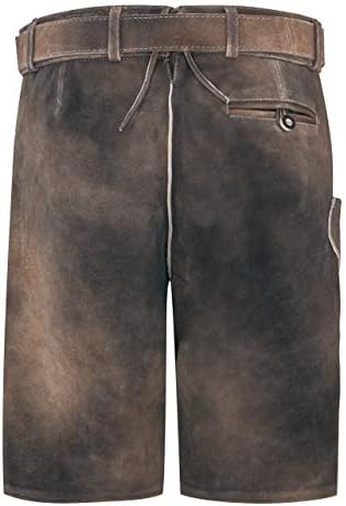 Pantalon Traditionnel En Cuir Pour Homme Schöneberger 'Theo' - Court, Cuir De Bouc Sauvage, Ceinture Incluse - Style Vintage