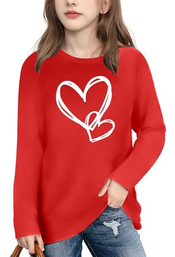 Image of Girls Valentine Shirts for Kids Valentines Heart Graphic Tshirts Casual Long Sleeve Shirts Love Heart Tee