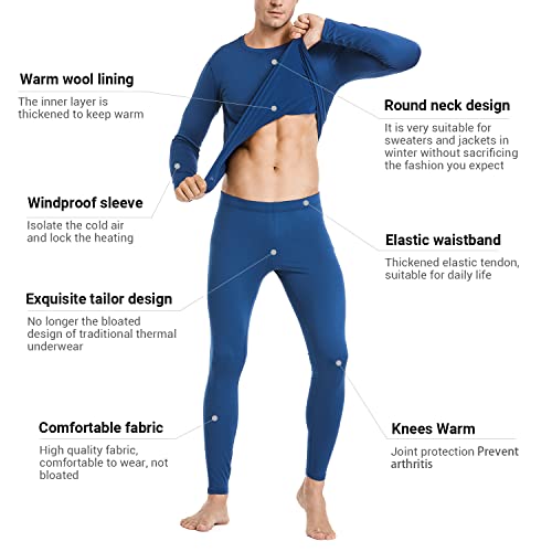 Image of PISIQI Thermal Underwear Men Ultra-Soft Long Johns Set with Fleece Lined Base Layer Winter Skiing Warm Top & Bottom Black