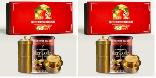 Image of Toffee Coffee Roasters | South Indian Filter Coffee Gift Hamper| FC + Brass Dabara Set + Brass Coffee Maker | Corporate Bulk Gifting |Gift (Pack of 2)