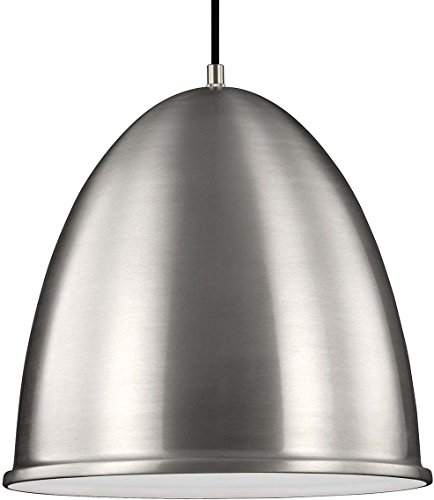 ❤ Crazy Deals Sea Gull Lighting Generation 6525401-04 Restoration One Light Pendant from Seagull-Hudson Street Collection in Pewter, Nickel, Silver Finish, Satin Aluminum