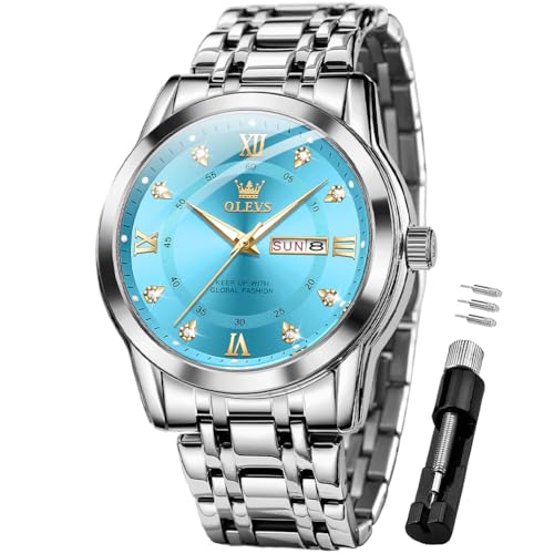 Image of OLEVS Watches for Men Business Diamond Easy Read Men's Wristwatch Analog Luxury Date Stainless Steel Waterproof Luminous Dress Mens Watches