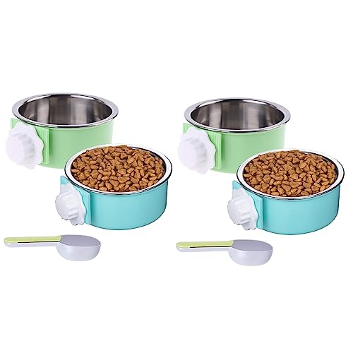 Giwnhvx 4 Stück Hundekäfig-Fressnapf, abnehmbarer Edelstahl-Haustierzwinger, zum Aufhängen, für Futter und Wasser, Futternapf, Käfigstall, Becher mit Löffel