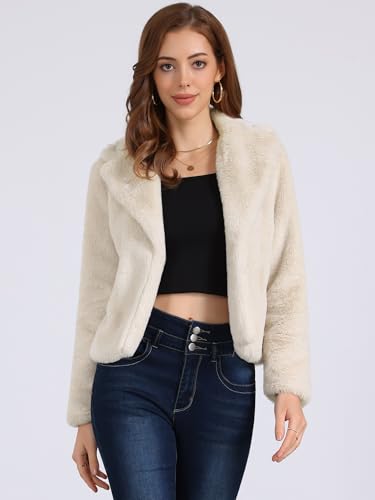 Seta T Women's Cropped Faux Fur Coat Fashion Winter Open Front Jacket Notch Lapel Long Sleeve Fluffy Coat4