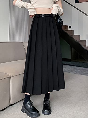 Jupe plissée taille haute masquant les hanches noir uni 40