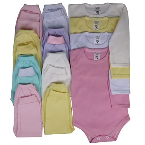 Kit Roupa De Bebe 12 Peças Body Manga Longa E Mijão Algodão (Rosa-MENINA, P)