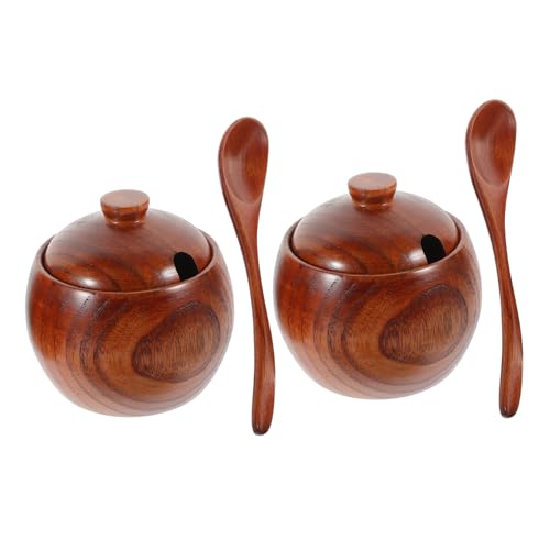HOLIDYOYO Kitchen Supplies Sugar Containers for Countertop Kitchen Seasoning Organizer Sugar Jars with Lid and Spoon Container with Condiment Jar Sugar Bowl with Lid Seasoning Jar Wooden