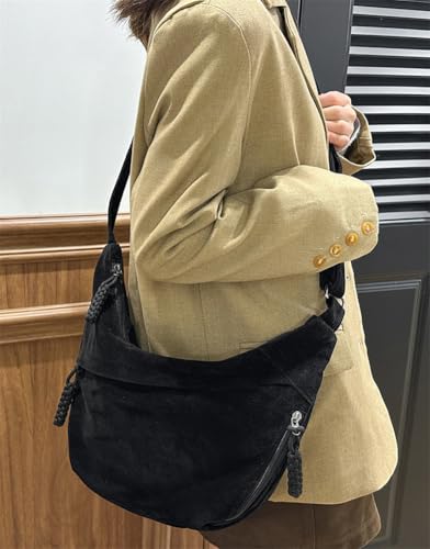 Faux Suede Crescent Bag Crossbody Purse for Women Large Slouchy Suede Shoulder Bags Tote Handbag Travel Work Hobo Purses3