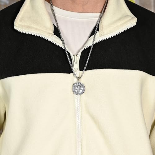 Sterling Silver Saint Benedict/Virgin Mary/Sacred Heart of Jesus Pendant Necklace for Men Women, St Benedict Medal/Lady of Guadalupe/Jesus Necklace Religious Christmas Gift3