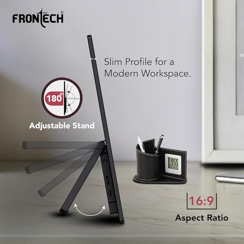 Image of FRONTECH 15.6″ Portable LED Monitor, Full HD IPS Display, 10000mAh Rechargeable Battery, Dual Type-C & Mini HDMI, Built-in Speakers, 180 Stand, Works with Laptop /PS5 /Switch /Phone (MON-0023P)