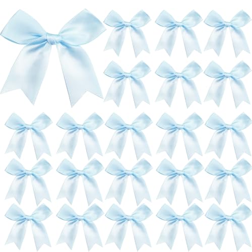 50 Pieces Gift Wrap Bows Premium Satin Ribbon Bows 3.3 Inch Craft Bows for Gift Wrapping DIY Treat Bags Holiday Gifts Bag Party Decorations Wedding Decor Christmas Birthday Presents (Light Blue)