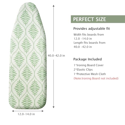 Image of SheeChung 14x42 Inch Over-The-Door Ironing Board Cover and Pad,Cotton Cover with Extra Thick Pad,Resists Scorching and Staining,Fits Door /Standard Ironing Board,Silicone Coating,Bohemian Leaves