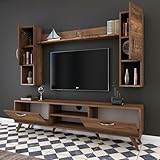 Dmora - Parete attrezzata Lucifer, Composizione Soggiorno, Mobile Salotto Multiuso, Armadio Porta TV, 180x35 h49 cm, Noce