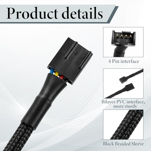 Image of 5 Pcs PC Fan Extension Cable, 24 inch 4 Pin PWM Fan Extension Power Cable Connector Case Sleeved Braided Adapter Computer PC Fans Power Extensions Cables Converter