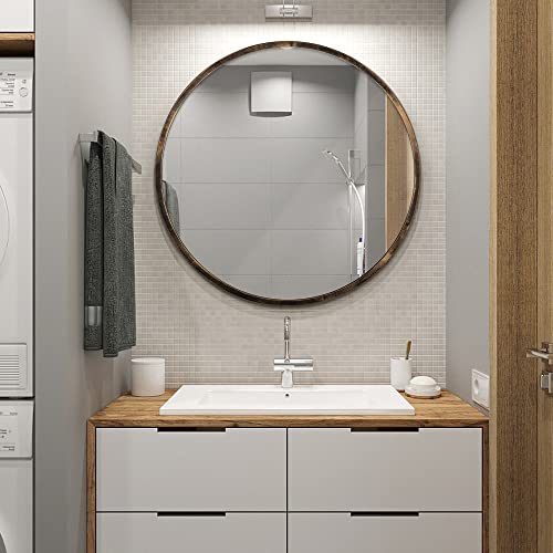 1St Owned Round Wall Mirror Bronze 24 Inch -Circular Metal Framed Wall Mounted Mirror, Hanging Round Wall Mirror Modern Decorative For Entryway，Bathroom, Living Room, Bedroom #TOP3