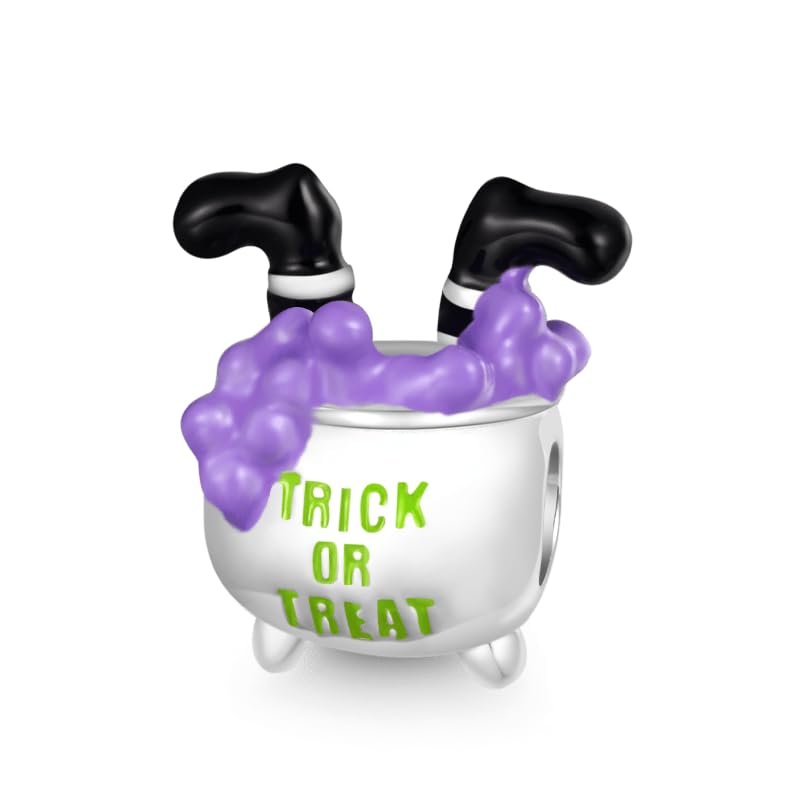 GNOCE Halloween Trick or Treat Witches Pot Charm Sterling Silver Bead Halloween Charm Fit Bracelet/Necklace for Women Wife/Jewelry Gift