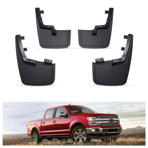 Image of Kiwi Master Mud Flaps for 2015-2020 Ford F-150 (Without OEM Fender Flares), OEM Replacement # FL3Z-16A550-CA, FL3Z-16A550-DA, Heavy Duty Mud Guards, Front & Rear Splash Guards, No Drill, 4 Pcs Set