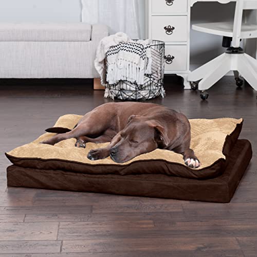 Image of Furhaven Orthopedic Dog Bed for Large /Medium Dogs w / Pillow Cushion Top & Removable Washable Cover, For Dogs Up to 55 lbs - Minky Plush & Suede Pillow Top Mattress - French Roast, Large