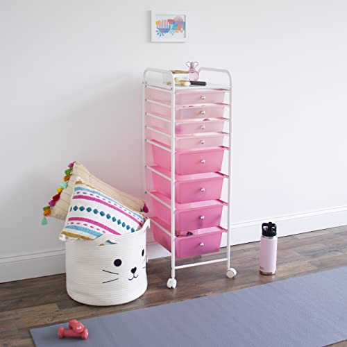 Humble Crew 8 Drawer Rolling Storage Cart with Wheels, Slim Plastic Organizer Trolley for Crafts, Office, School, Makeup & More, Metal Frame, Pink - Image 4