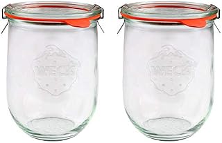 X2 WECK 745 1062ml Tulip Storage Jars Including Glass Lids, Seals & Clamps for Sourdough, Preserving, Canning, Yoghurt, Kimchi, Jam