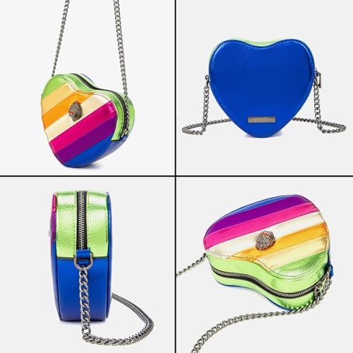 Image of Rejolly Rainbow Stripe Heart Shaped Purse for Women Crossbody Bag Metallic PU Leather Shoulder Bag