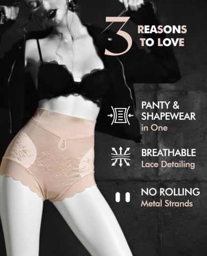Image of PINQ POLKA Tummy Tucker High Waist Shaper Brief Panty Women, Underneath Belly Fat Control Shapewear All Weather, Breathable Lace