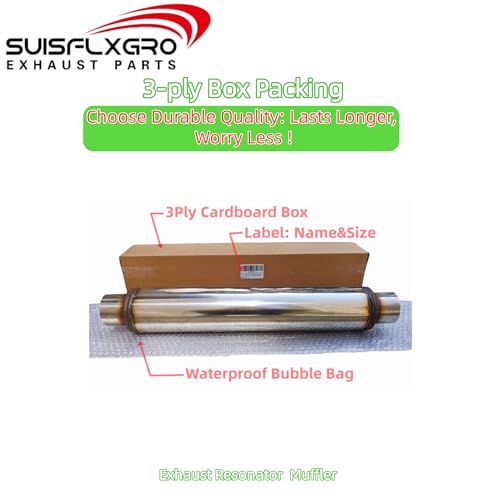 SUISFLXGRO Exhaust Resonator, Straight Gasflow Design, Quiet and Deep Sound Muffler, Made of 100% Stainless (2.5X18/22) by SUISFLXGRO - Image 5