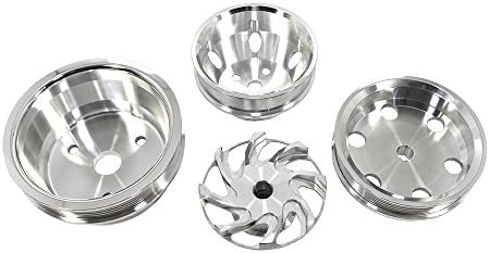 Assault Racing Products A8701-P Small Block Chevy Polished Serpentine Billet Aluminum Pulley Kit Long Water Pump SBC
