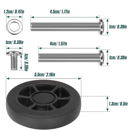 Luggage Wheels Replacement 8Pcs Black Replace Wheels with Screw 55mm Axles Repair Kit Silent Caster Wheel DIY Repair2