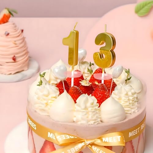 Image of Birthday Number Candles 3 for Kids Cake Topper Decoration Sparkle Gold Metallic Drip-Resistant Candles for Wedding Anniversary Graduation Retirement Third Year Celebration Size 5 x 3.5 cm
