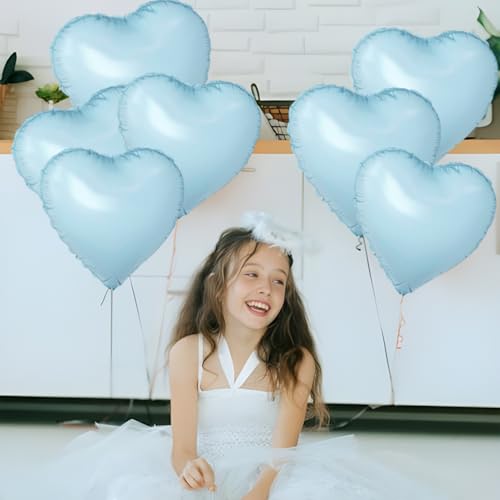 Image of Blue Heart Ballloons,18 Inch Pastel Blue Foil Love Heart Shaped Balloons 12Pcs Baby Blue love balloon for Anniversary Wedding Birthday Party Baby Shower Valentines Day Decorations