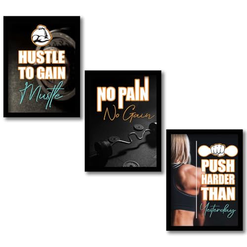 Image of kotart Motivational /Inspirational Gym Workout Quotes Framed Wall Posters with Frame for Wall Room Frames - Posters for Gym - Wall Posters for Room Set of 3 (Art 5, 13x17 inch)