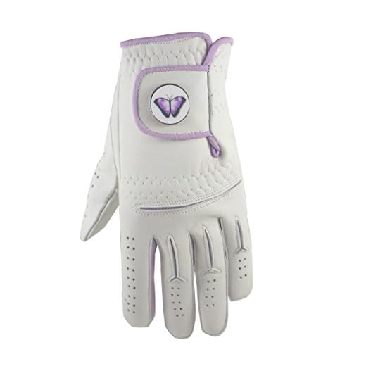 Cuero Cabretta guante de Golf con damas mariposa lila marcador de pelota., mujer, color Morado - lila, tamaño large