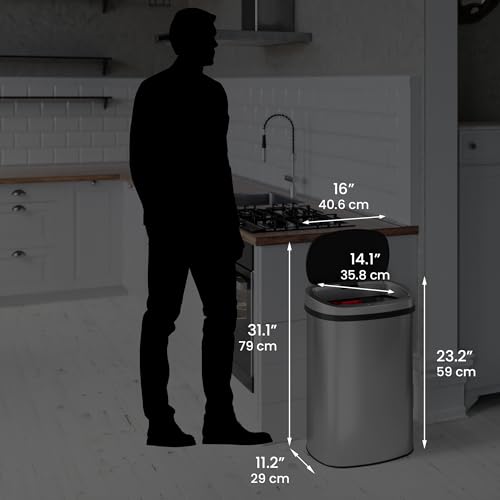 Image of iTouchless 13 Gallon Trash Can with Odor Control System - Stainless Steel Garbage Bin, Press-Top Soft-Close Spring Lid, Fingerprint-Resistant for Kitchen, Home Office, Restroom, Black Push-Top Lid