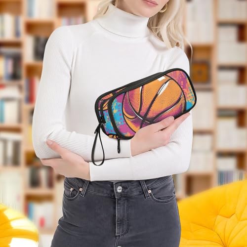 Image of Bolaz Basketball Pop Art Design Pencil Case Large Capacity Pen Bag with Compartment Students Stationery Organizer Pencil Pouch Marker Case for School Office Work, A02B22026
