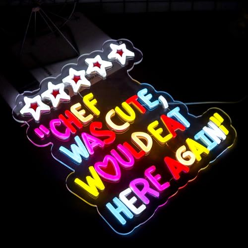 Image of Chef Was Cute Would Eat Here Again Neon Signs Dimmable Led Kitchen Neon Light Wall Decor for Kitchen,Home Funny Gifts for Chef, Family, Friends,Oneself-12.8 x 12.2 IN-USB Powered-Acrylic