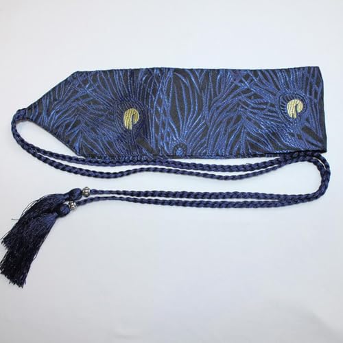 Tong Gu Tassel Women Brocade Corset Belt Waistband Wide Retro Japanese Obi Peacock Pattern3