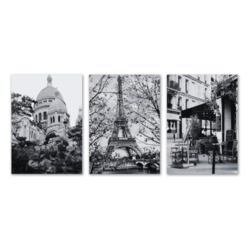 SALVADERO Lot de 3 Affiches Paris – Café – Poster Photos Noir et Blanc – Décoration Chambre Salon Bureau (Paris Café, 42L x 30l cm)