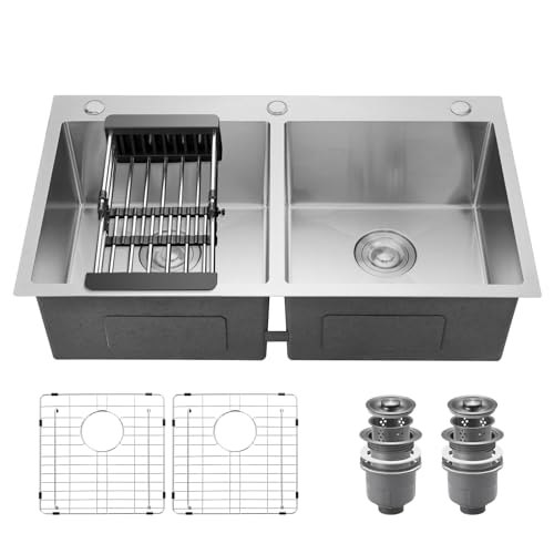 Prolesen Stainless Steel Kitchen Sink-Double Bowl | 33 Inch Undermount Kitchen Sink | Multiple Accessories | 9-Inch Deep Basin | Noise Proof Undercoating - Sliver