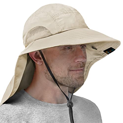 Sun Cube Wide Brim Sun Hat With Neck Flap, Fishing Hiking For Men Women Safari, Neck Cover For Outdoor Sun Protection Upf50+ | Beige Cream #TOP1