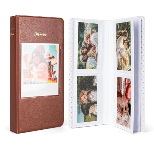 Photo Album Book for Instax Wide Film 3.5x4.25 Inches 64 Pockets Storage with Clear PVC Pages Compatible with Instax Wide 400/300/210/200/Wide EVO & Polaroid 600 i-Type Instant Cameras(Brown)