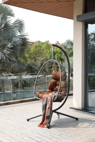 Penau Egg Chair with Stand, Foldable Patio Swing Brown