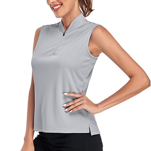 Selovzz Women Golf Polo Shirts Collared Sleeveless Athletic Tank Tops Tennis Sports Mositure Wicking Lightweight Polo Shirts Ladies Golf Apparel Clothes Lightgrey S #TOP1