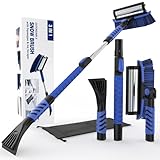 Yuntcsz 42" Snow Brush and Detachable Ice Scraper for Car Windshield with Squeegee, Extendable Aluminum Handle, 180° Pivoting Bristle Head and Foam Grip for Cars, Trucks, SUVs