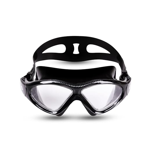 Image of NIVIA Unimask Sr. 2.0, Swimming Goggles for Adults, Polycarbonate Clear Glass, Anti Fog Goggles for Men, Silicon Strap, UV Protection, Comfort Fit, Training Swim Goggles for Men & Women - Black