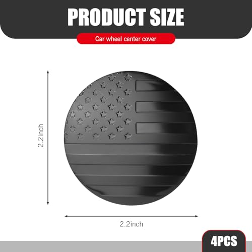 DYEKNEE Pack-4 Car 2.2\" Wheel Center Hub Cap, American Flag Design Waterproof Rim Decoration, Rustproof Durable Round Vehicle Wheel Hub Protective Covers, Universal for Most Cars Trucks (Black)
