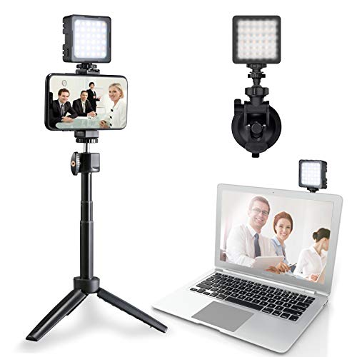 KU XIU Professional Smartphone Video Light Kit for Video Conference Recording YouTube Vlog, with Mini Tripod, Smartphone Holder, Extension Pole, Suction Cup, Adjustable Color Temperature & Brightness