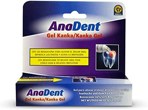 Anadent Toothache Gel, 20% Benzocaine Oral Gel for Instant Pain Relief, Oral and Toothache Medicine for Severe Pain, Fast Acting Relief of Cavity and Canker Sores, 0.25oz