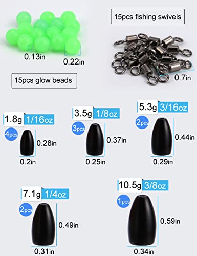 Hlotmeky Tungsten Fishing Weights Worm Weights For Bass Fishing Slip Sinkers Flipping Tungsten Weights Assortment #TOP1