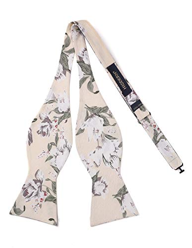 Beige Bow Ties For Men Rose Floral Printing Bowties Formal Tuxedo Self Tie Handkerchief Wedding Party Classic Pocket Square Set #TOP3